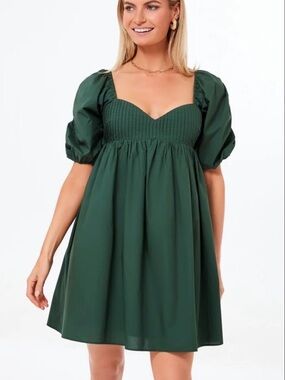 Tuckernuck Hyacinth House Emerald Puff Sleeve Sasha Mini Dress Size S MSRP $178